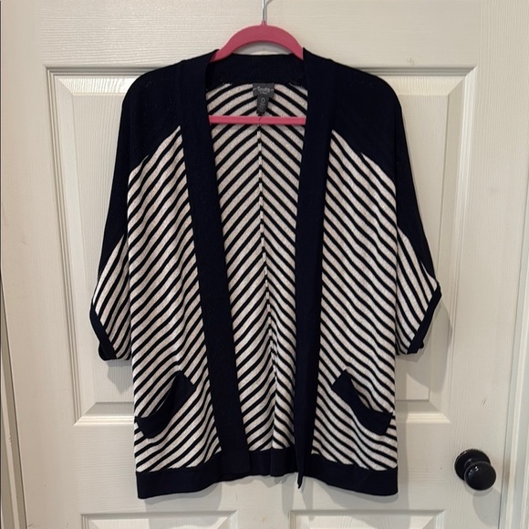 Chicos tan/black metallic open front cardigan, size 1 - Picture 2 of 8